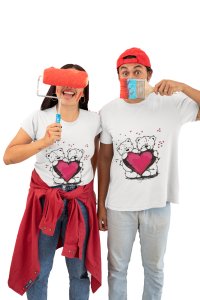 Teddy Love Cute Couple White -Printed T-Shirts