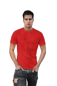 Wine Bottle - Line Art for Male - Half Sleeves T-shirt