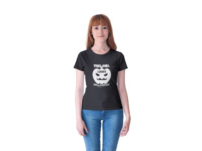 Loves Halloween-Evil Pumpkin - Printed Tees for Women's -designed for Halloween