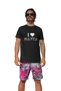 love santa -printed family themed cotton blended half-sleeve t-shirts made for men (black)