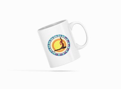 Women Doing Yoga Sun Chakra in background - Printed Coffee Mugs For Yoga Lovers