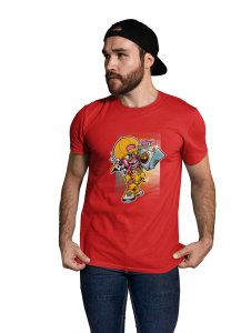 Hip-Hop Drip Red Round Neck Cotton Half Sleeved T-Shirt with Printed Graphics