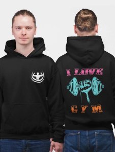 I Love Gym, (BG Pink, Blue &Orange) printed artswear black hoodies for winter casual wear specially for Men