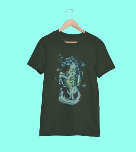 Animated Sea Horse -round crew neck cotton tshirts for men