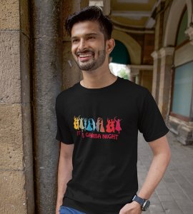 Its garba night printed unisex adults round neck cotton half-sleeve black tshirt specially for Navratri festival/ Durga puja