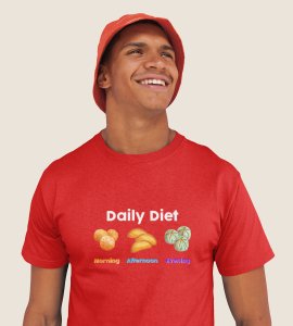 Daily diet printed diwali themed unisex round neck blended red t-shirt specially for diwali festival