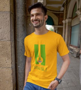 Go green diwali printed diwali themed unisex round neck blended yellow t-shirt specially for diwali festival