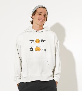 ek ladoo tera, do ladoo mera printed diwali themed White Hoodie specially for diwali festival