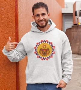 Rangoli mandala art (diya) printed diwali themed White Hoodie specially for diwali festival