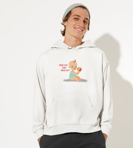 Risk hai printed diwali themed White Hoodie specially for diwali festival