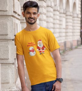 Sneezy Santa: Funny & Cute Printed T-shirt (Yellow) Perfect Gift For Secret Santa