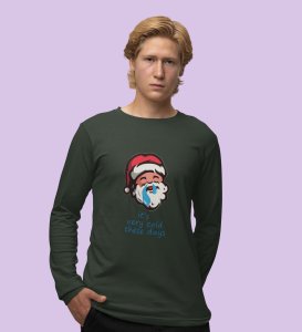 Sneezy Santa: Funny & Cute DesignerFull Sleeve T-shirt Green Perfect Gift For Secret Santa