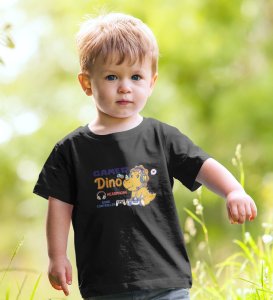 Gamer Dino, Boys Round Neck Blended Cotton Tshirt (black)