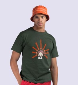 Anime Printed Itadori Cotton Green Tshirt For Mens and Boys