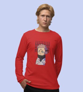 Evil Eye Itadori Cotton Red Printed Full Sleeves Tshirt For Mens and Boys