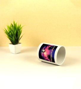 Couple's Serene Sunset Moment on Beach Printed Coffee Mug